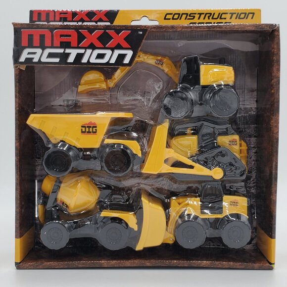 Maxx Action Kids Micro Mini Construction Trucks Vehicles Set of 5 Toy NEW SEALED - Picture 1 of 6